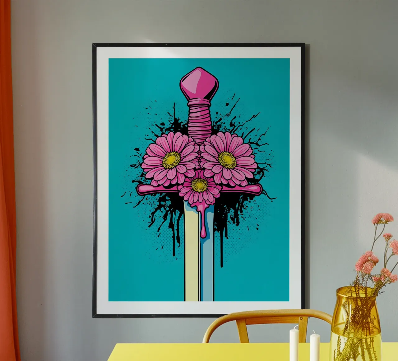Spada floreale - Pop Art poster con telaio in legno da ColorCrash Gallery