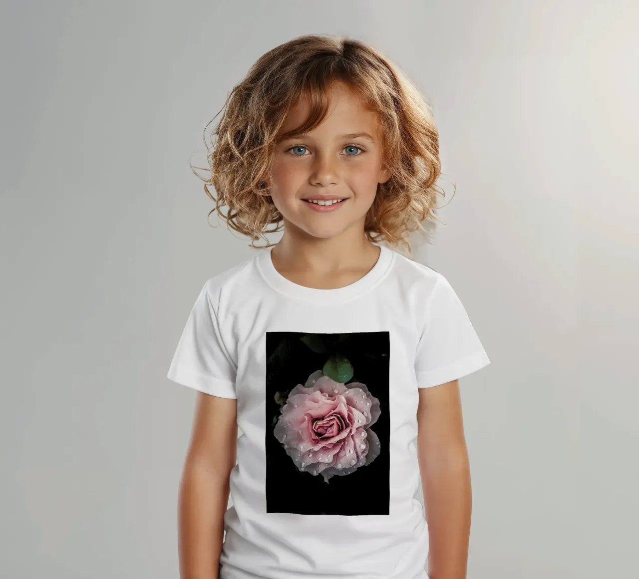 Raindrops on Pink Rose Kinder T-Shirt von Flora & Fauna