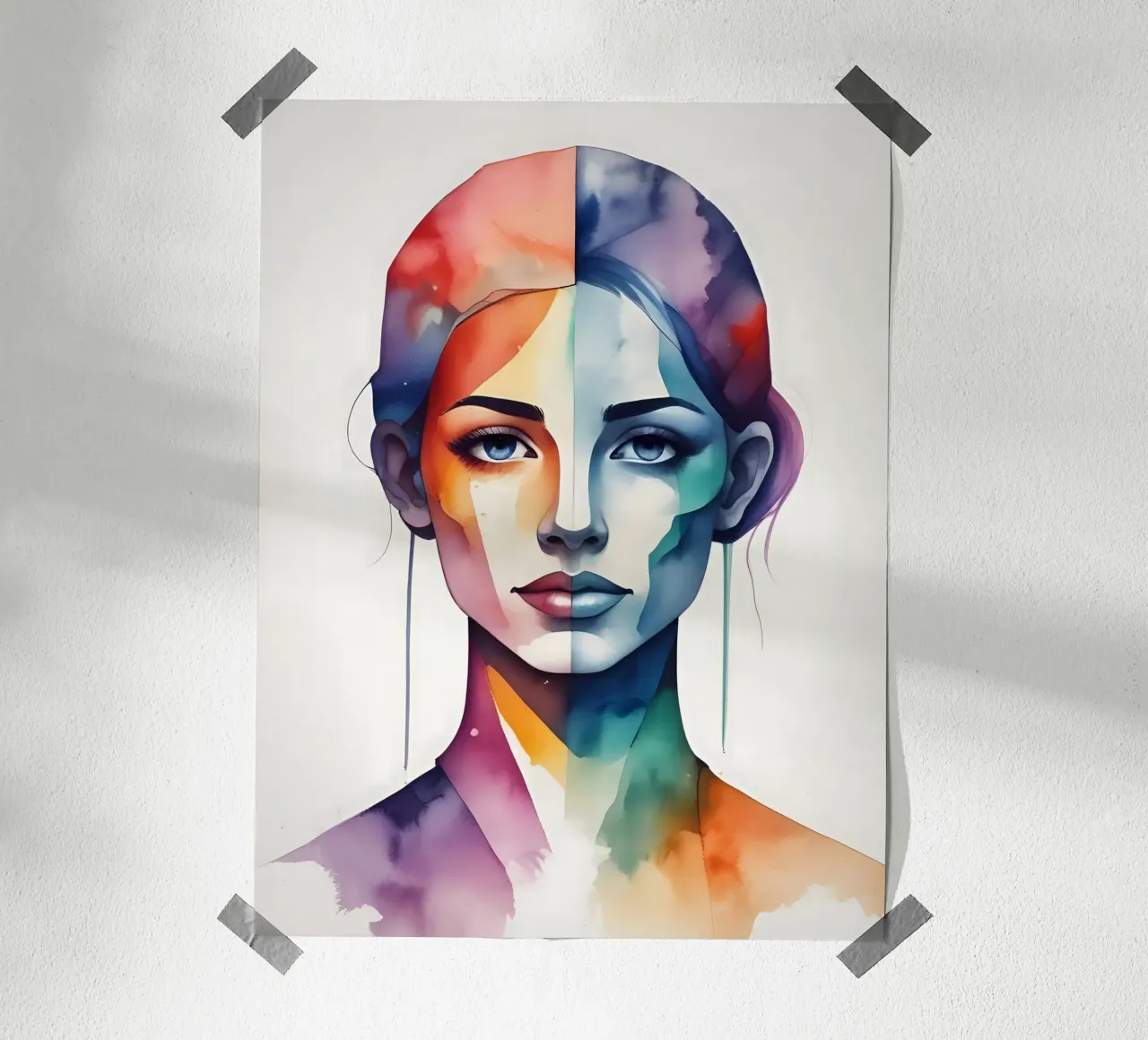 Ragazza acquerello minimalismo 03 poster con telaio in plastica da Minimalism