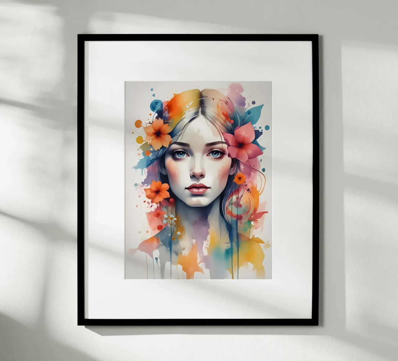 Ragazza e fiori acquerello minimalismo poster con telaio in alluminio da Minimalism