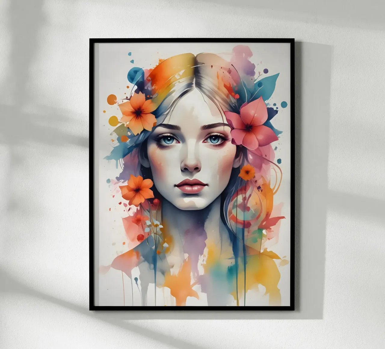 Ragazza e fiori acquerello minimalismo poster con telaio in alluminio da Minimalism