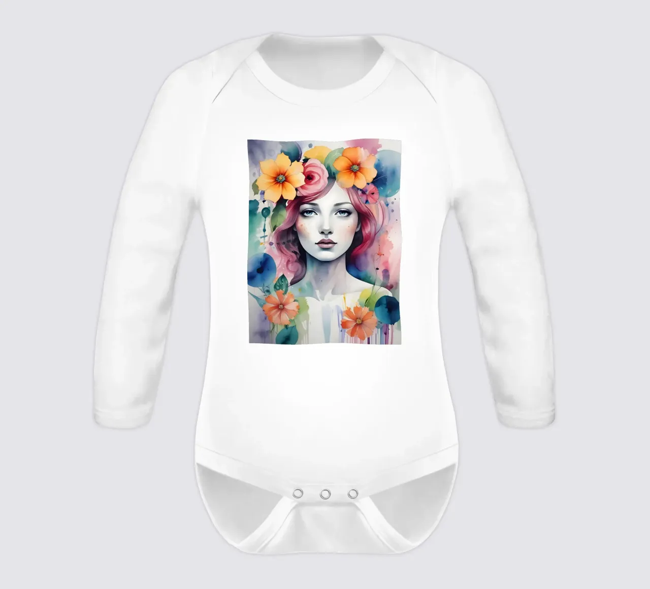 Mädchen und Blumen Aquarell Minimalismus 01 Langarm Babybody von Minimalism