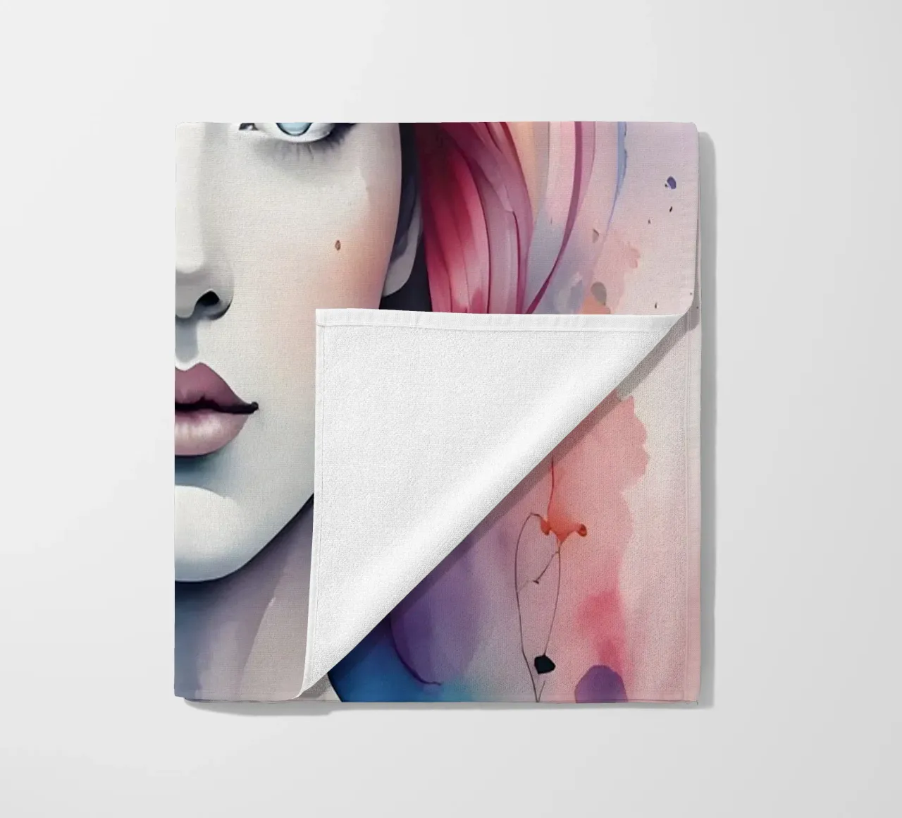 Ragazza e fiori acquerello minimalismo 01 telo mare da Minimalism