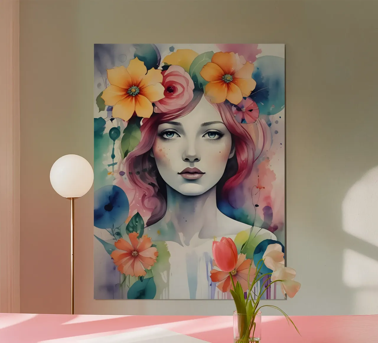Ragazza e fiori acquerello minimalismo 01 carta hahnemühle da Minimalism