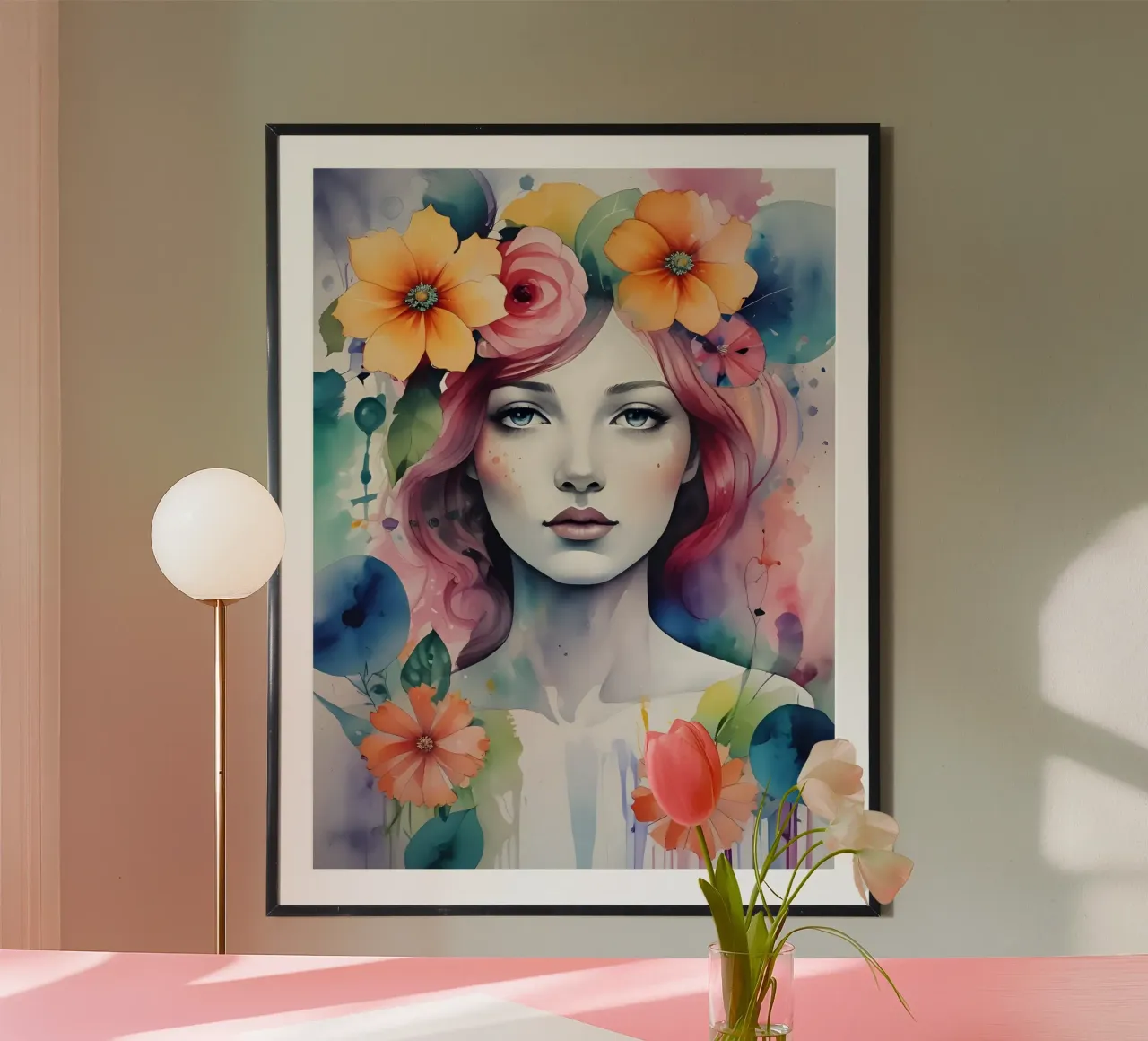 Ragazza e fiori acquerello minimalismo 01 carta hahnemühle da Minimalism