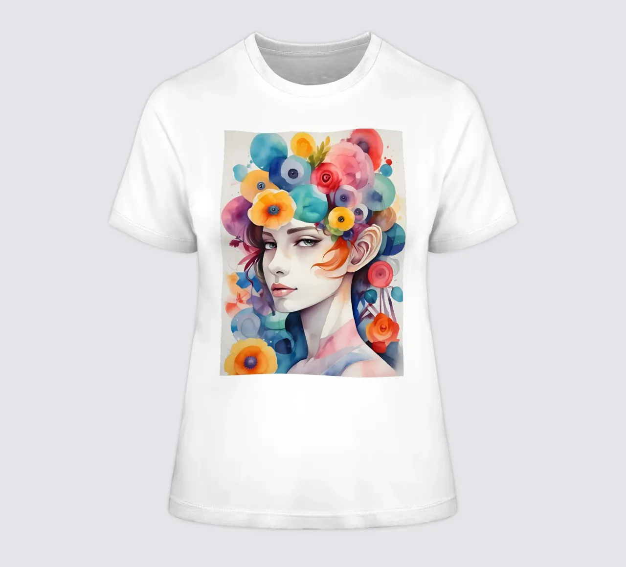 Girl and flowers watercolor minimalism 02 women's fitted t-shirt by Minimalism