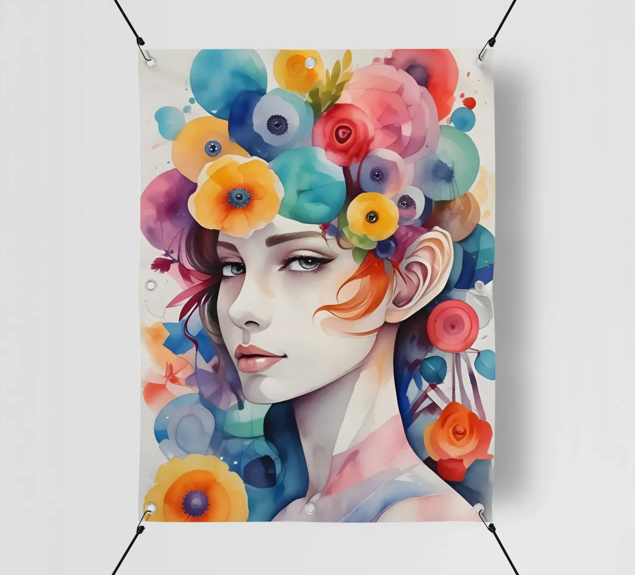 Ragazza e fiori acquerello minimalismo 02 telo in pvc da Minimalism