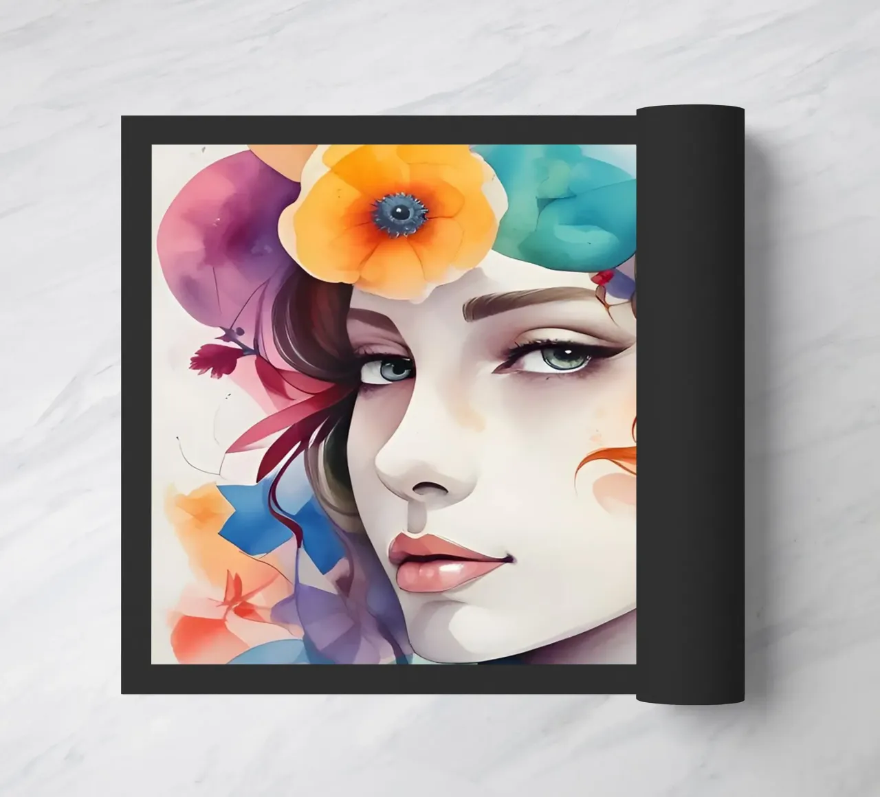 Ragazza e fiori acquerello minimalismo 02 zerbino da Minimalism