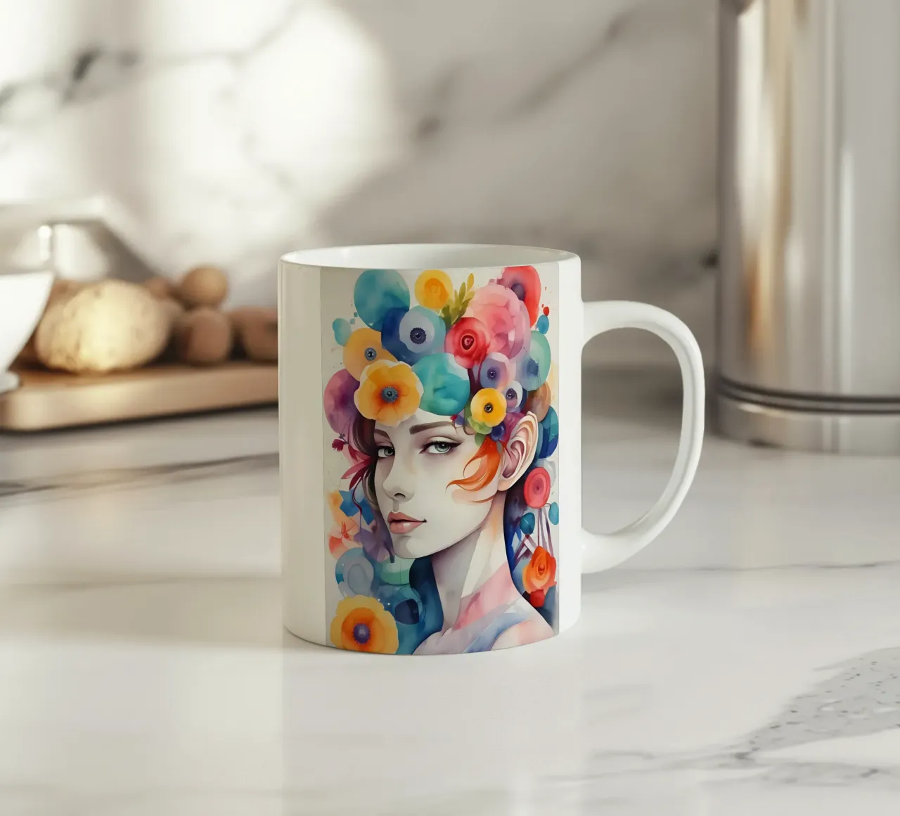 Ragazza e fiori acquerello minimalismo 02 tazza in ceramica da Minimalism