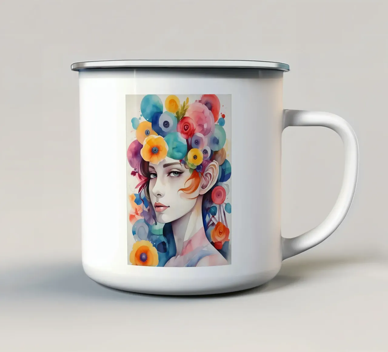 Ragazza e fiori acquerello minimalismo 02 tazza in smalto da Minimalism
