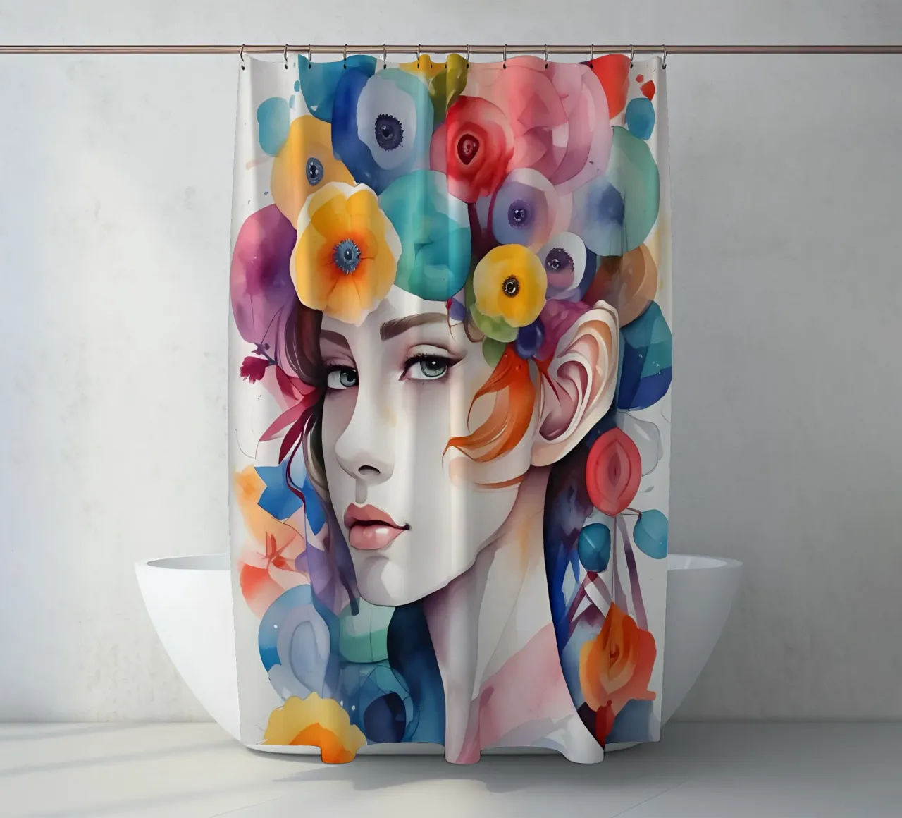 Girl and flowers watercolor minimalism 02 shower curtain by Minimalism