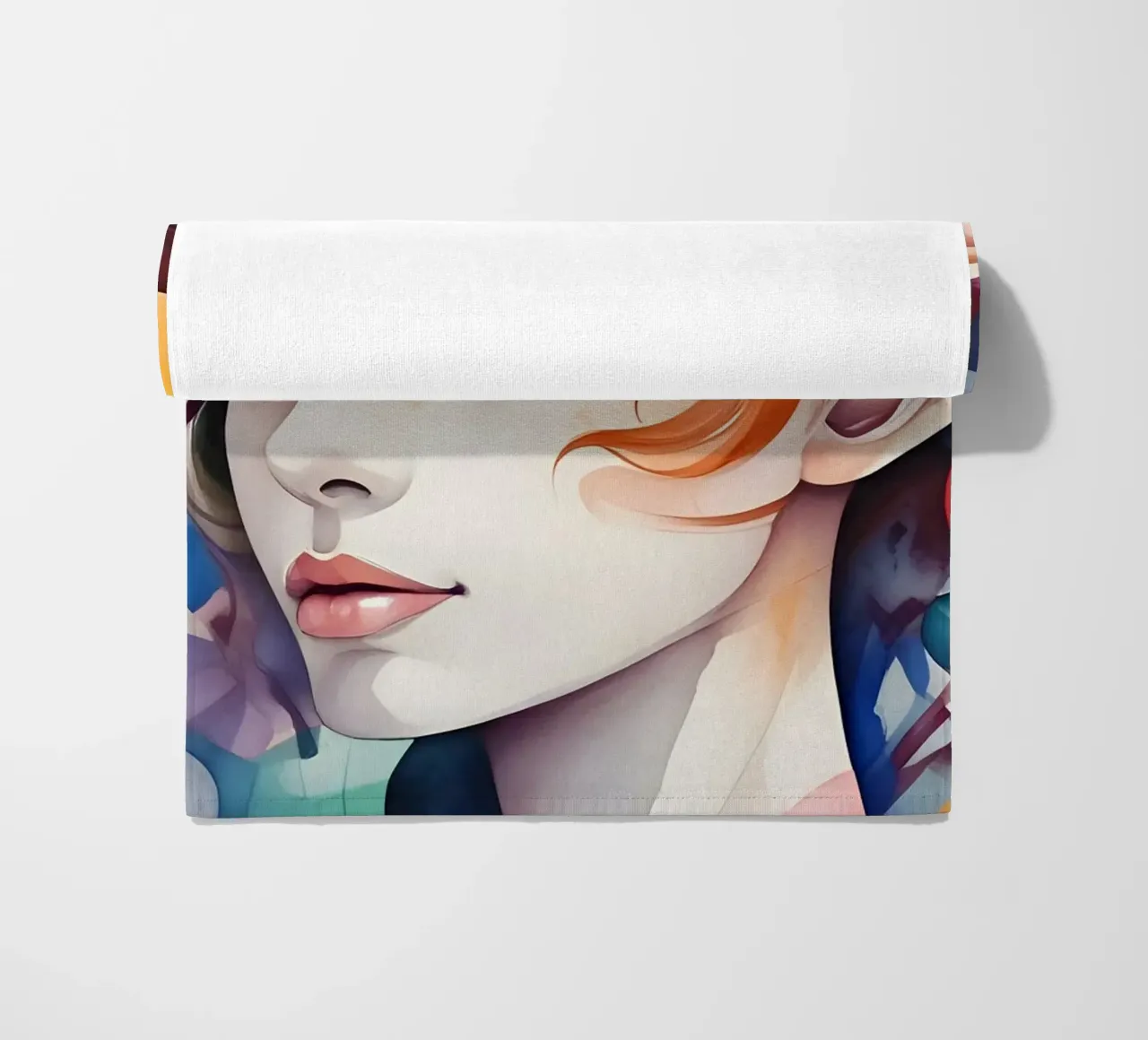 Girl and flowers watercolor minimalism 02 beach towel by Minimalism