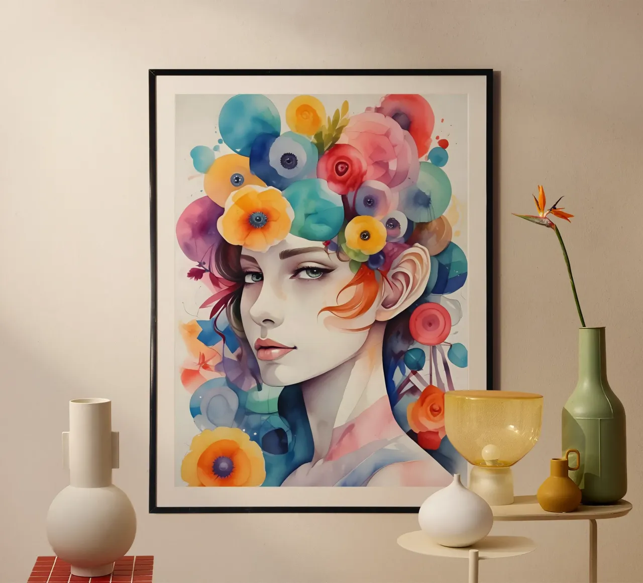 Girl and flowers watercolor minimalism 02 poster by Minimalism