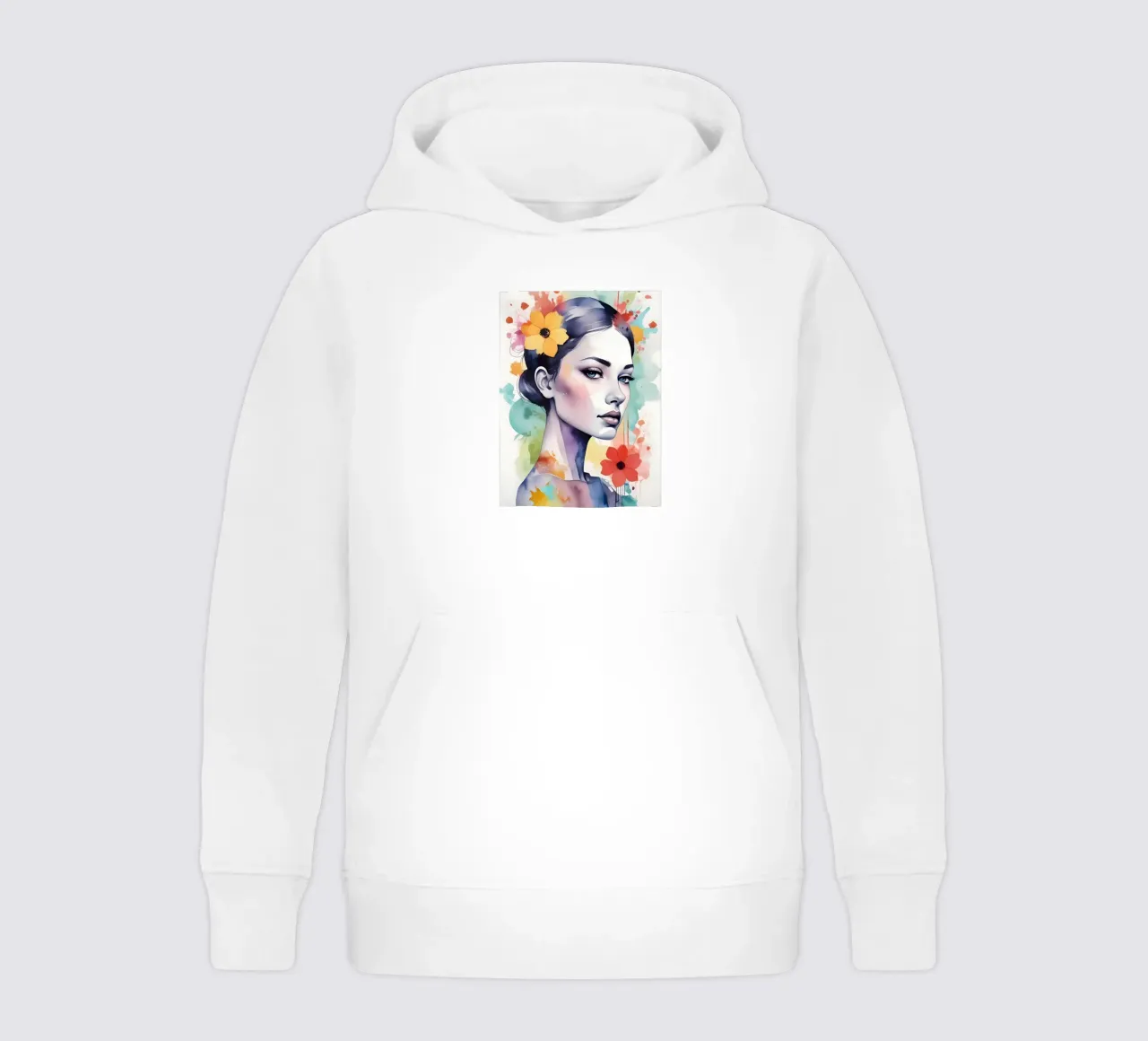 Ragazza e fiori acquerello minimalismo 03 felpa bambino con cappuccio da Minimalism