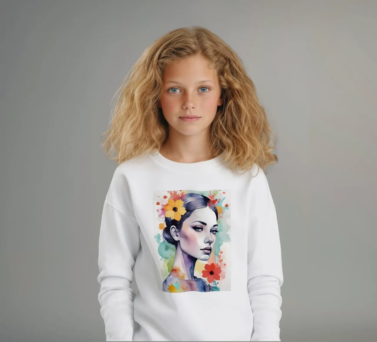 Ragazza e fiori acquerello minimalismo 03 felpa bambino da Minimalism