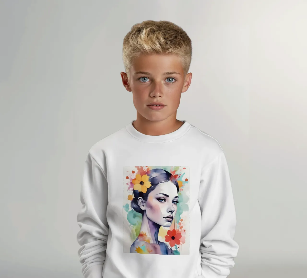 Ragazza e fiori acquerello minimalismo 03 felpa bambino da Minimalism