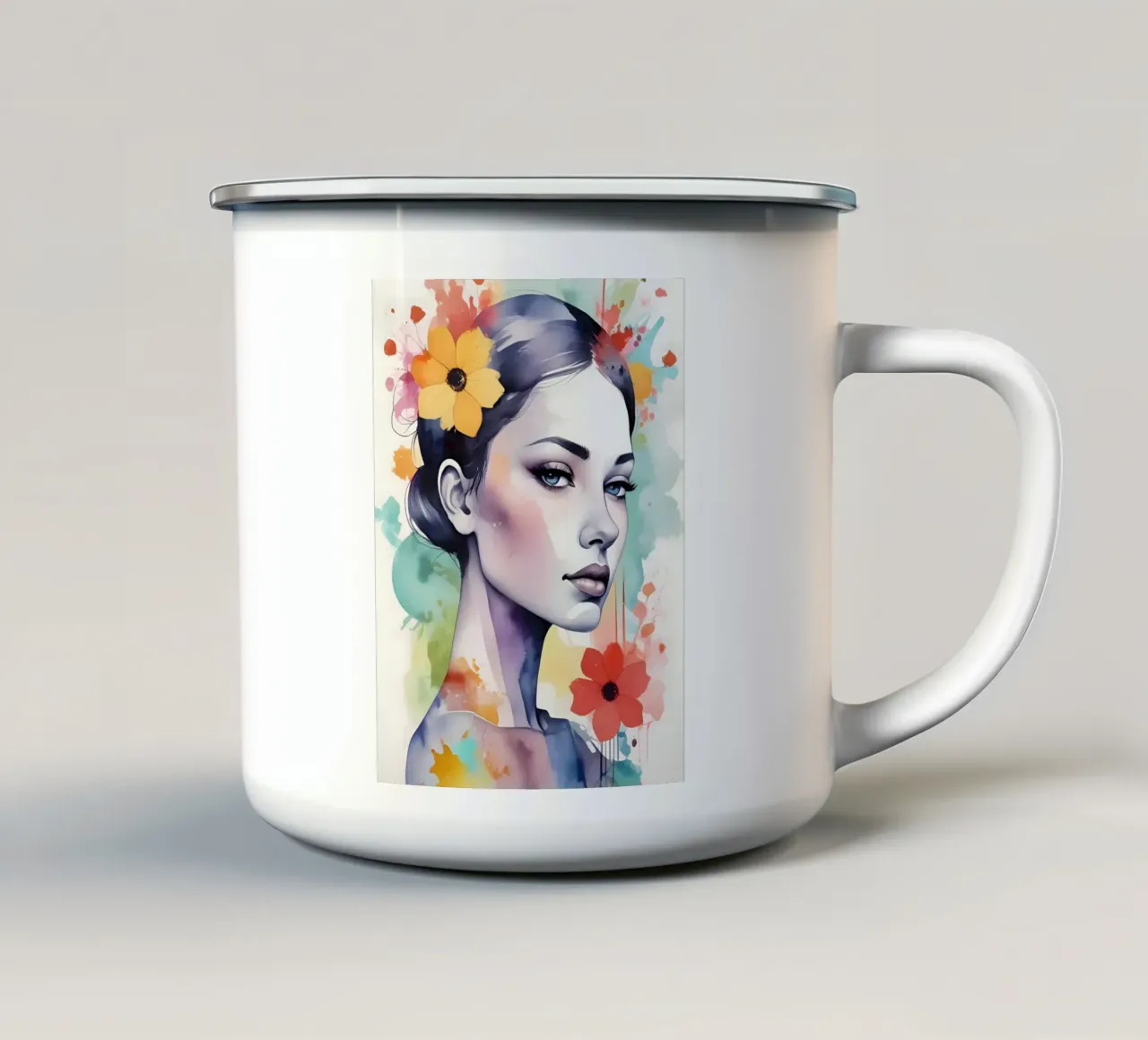 Ragazza e fiori acquerello minimalismo 03 tazza in smalto da Minimalism