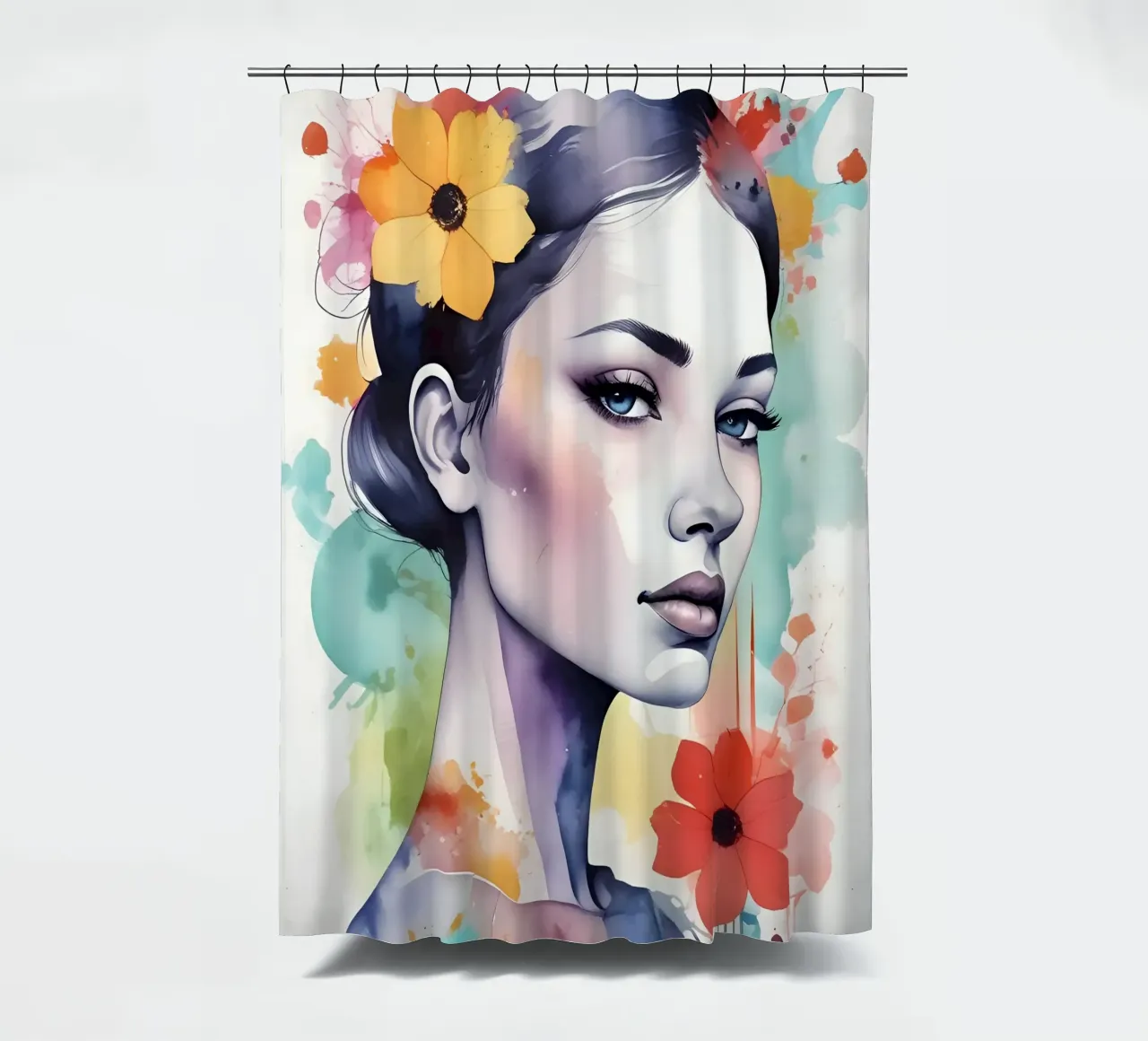 Ragazza e fiori acquerello minimalismo 03 tenda da doccia da Minimalism