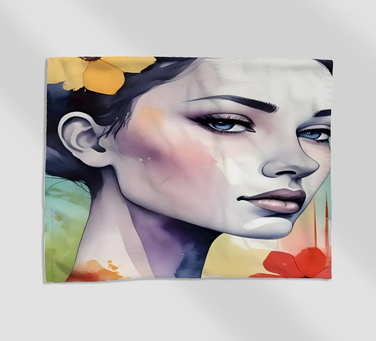 Ragazza e fiori acquerello minimalismo 03 telo mare da Minimalism