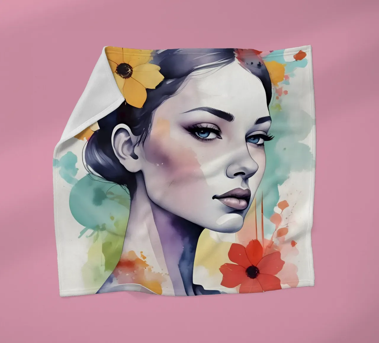 Ragazza e fiori acquerello minimalismo 03 coperta in pile da Minimalism