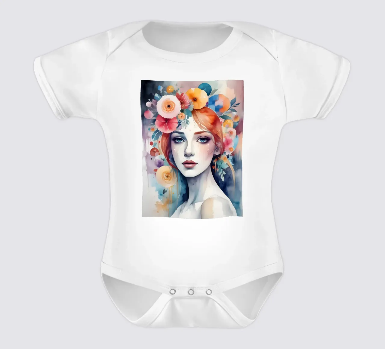Ragazza e fiori acquerello minimalismo 04 body neonato maniche corte da Minimalism