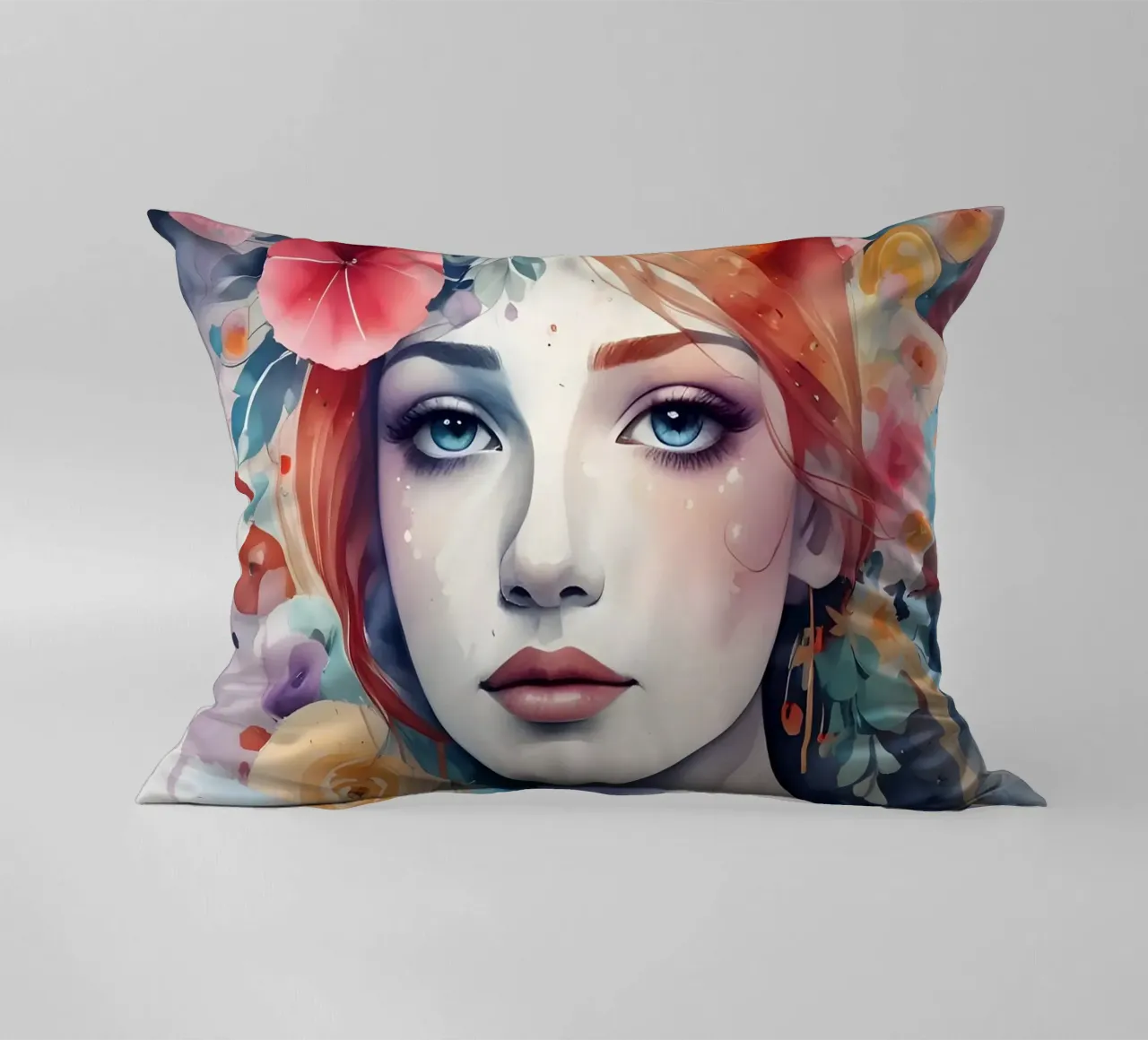 Ragazza e fiori acquerello minimalismo 04 cuscino da Minimalism
