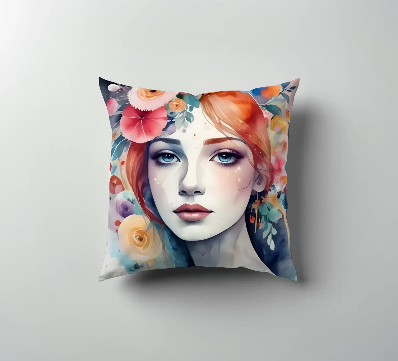 Ragazza e fiori acquerello minimalismo 04 cuscino da Minimalism