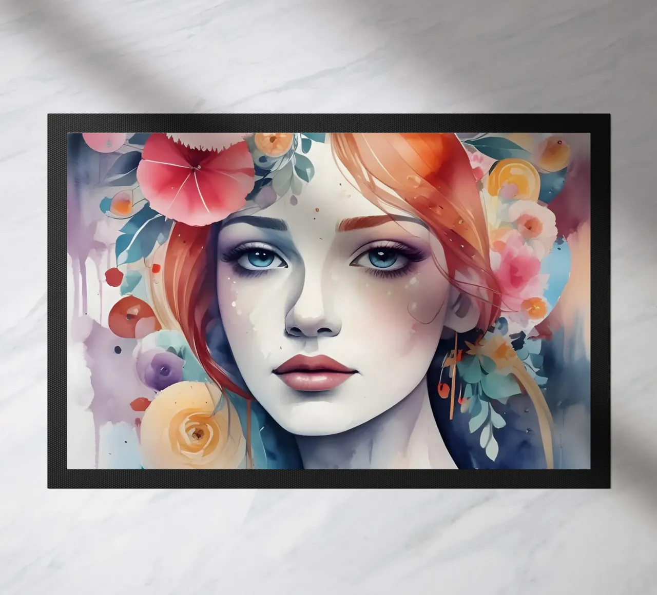 Ragazza e fiori acquerello minimalismo 04 zerbino da Minimalism