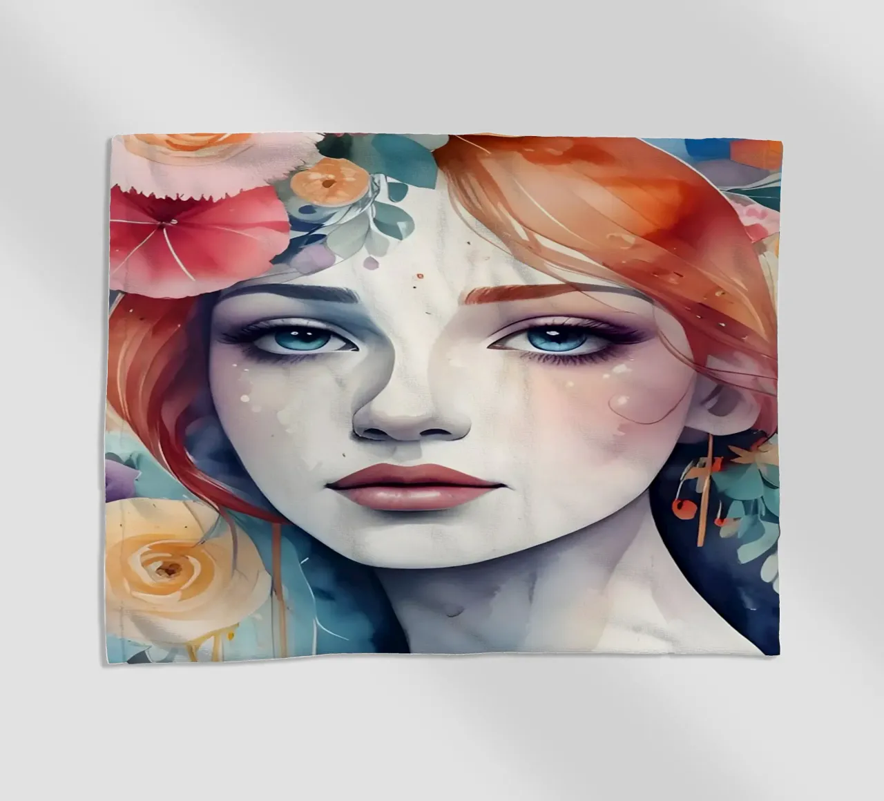 Ragazza e fiori acquerello minimalismo 04 telo mare da Minimalism
