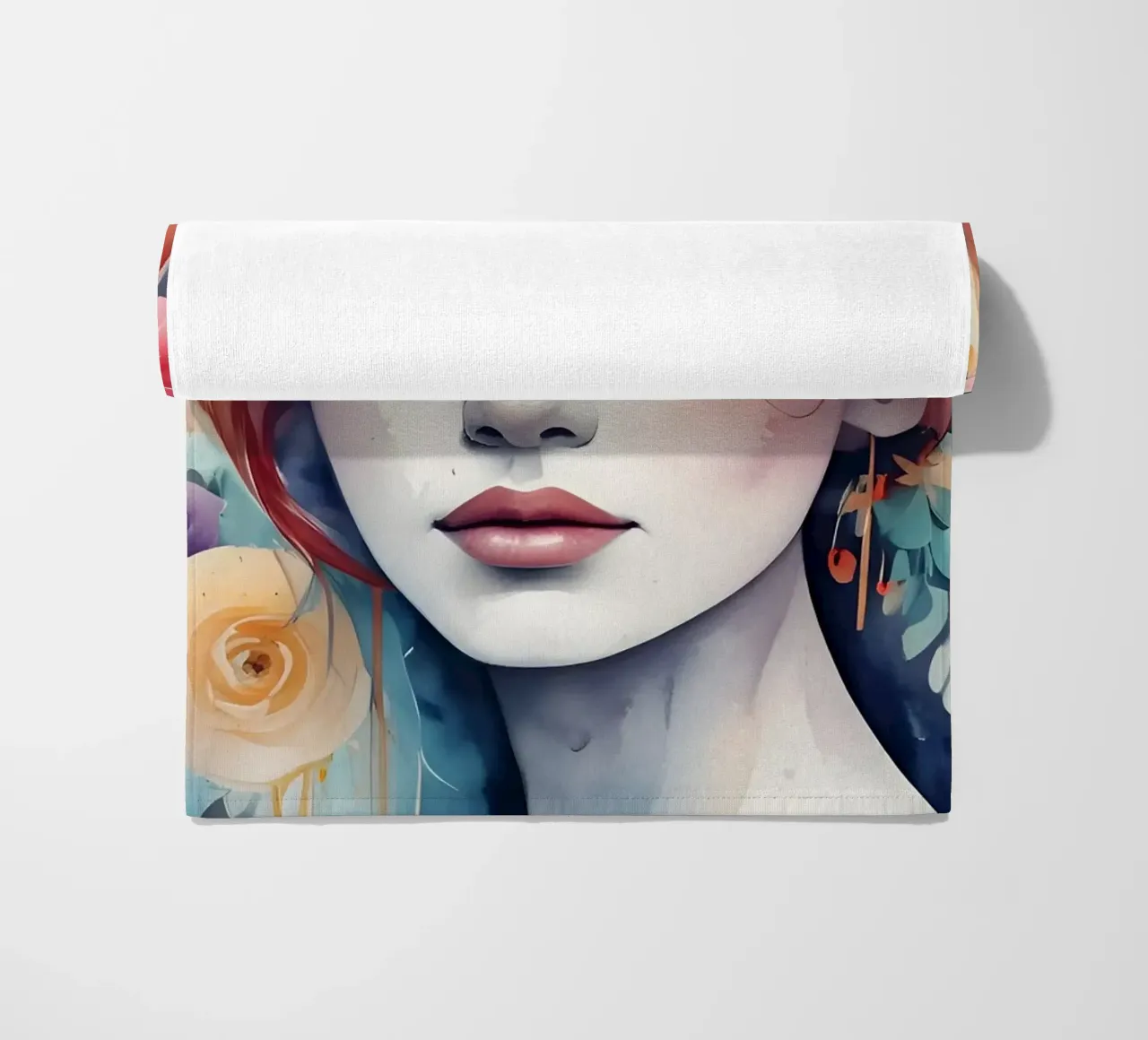 Ragazza e fiori acquerello minimalismo 04 telo mare da Minimalism