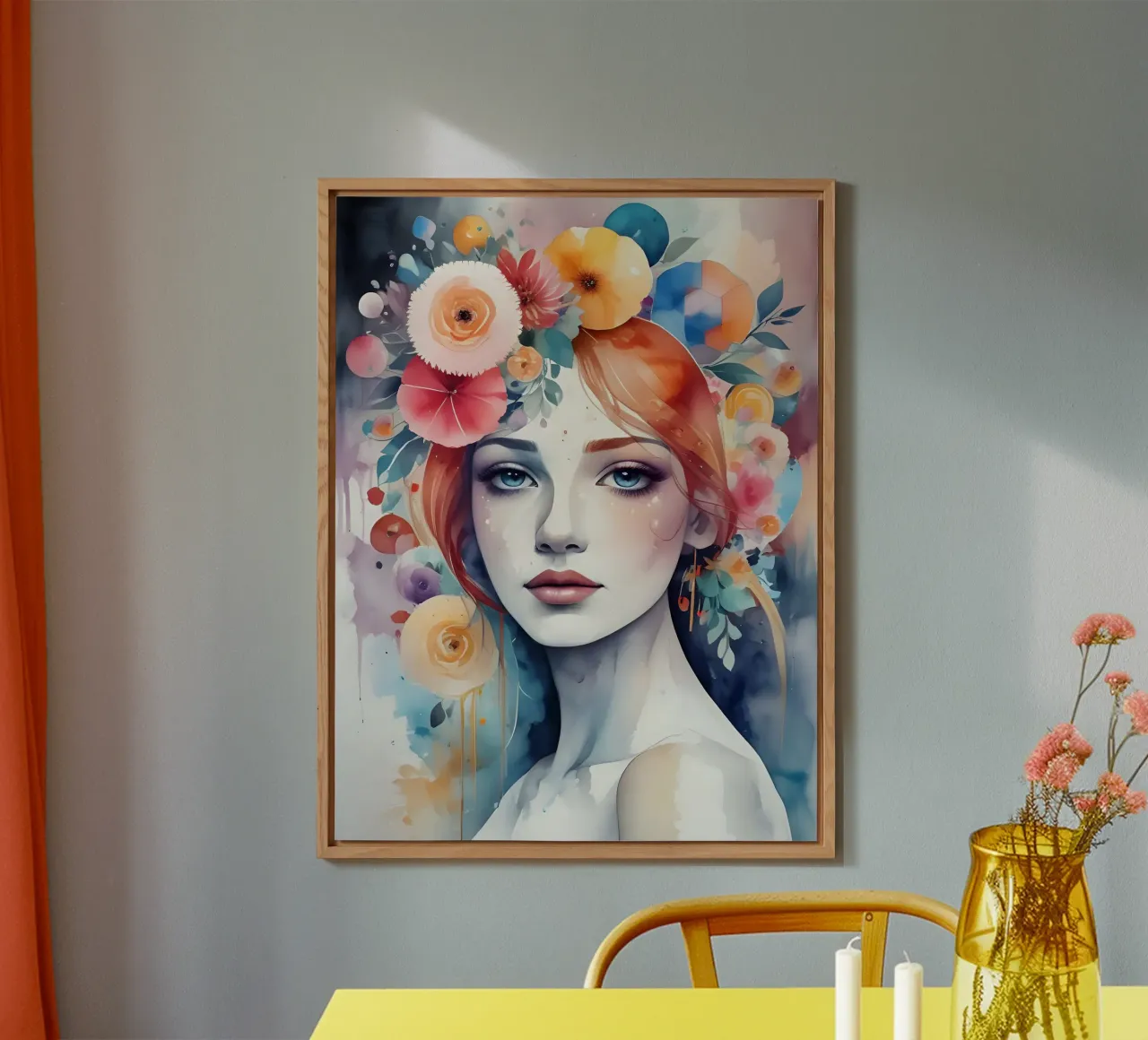 Ragazza e fiori acquerello minimalismo 04 alluminio dibond da Minimalism