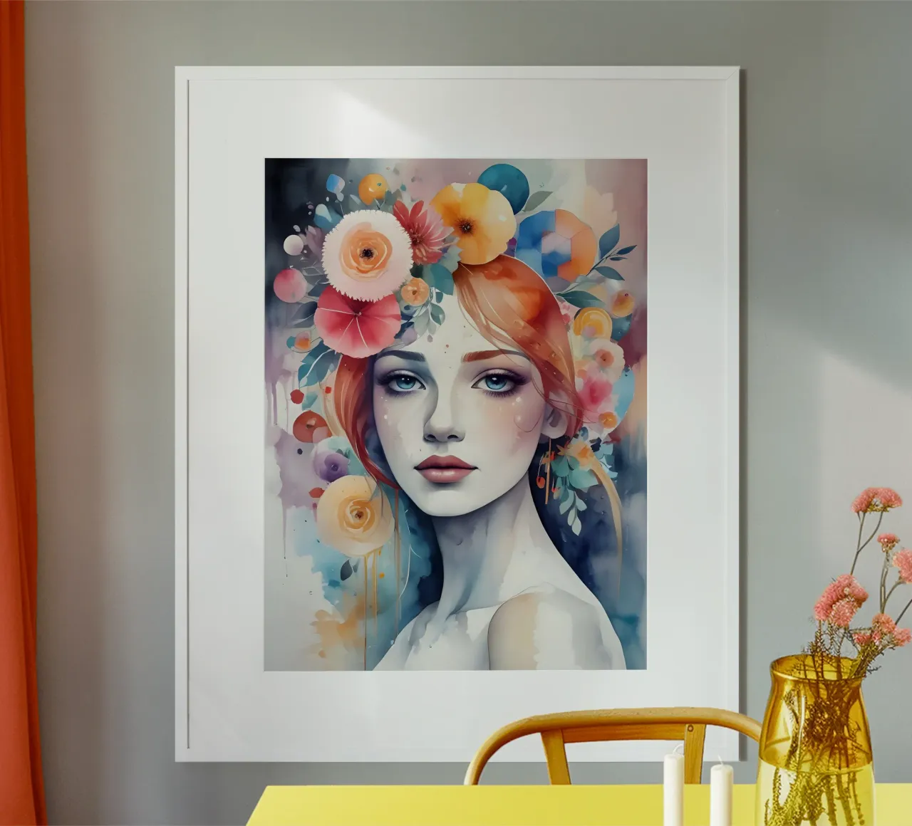 Girl and flowers watercolor minimalism 04 hahnemühle by Minimalism
