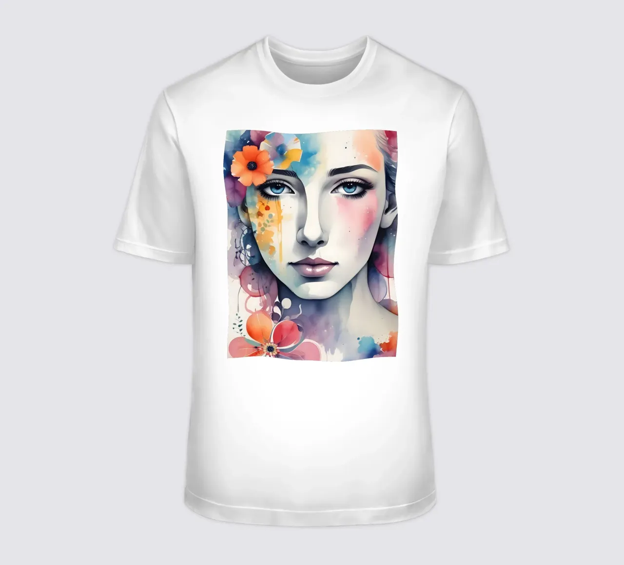 Girl and flowers watercolor minimalism 05 t-shirt by Minimalism