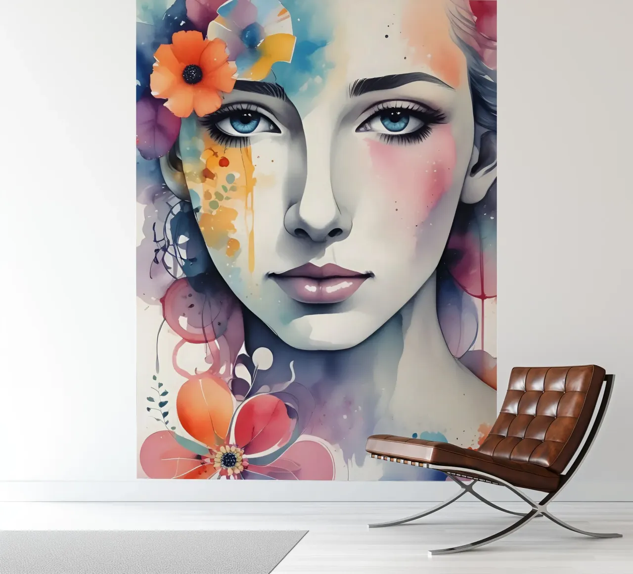 Girl and flowers watercolor minimalism 05 photo wallpaper by Minimalism