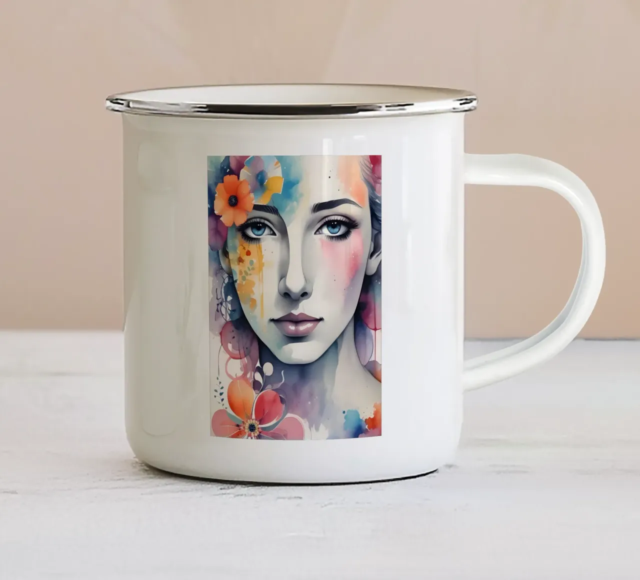 Ragazza e fiori acquerello minimalismo 05 tazza in smalto da Minimalism