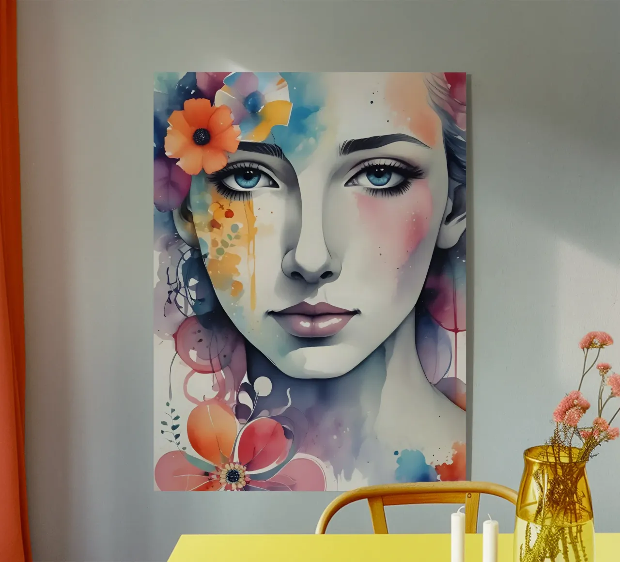 Girl and flowers watercolor minimalism 05 acrylic glass by Minimalism