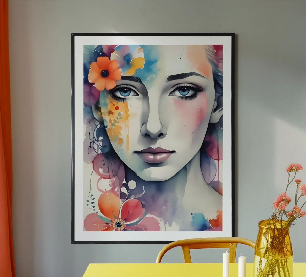 Girl and flowers watercolor minimalism 05 hahnemühle by Minimalism