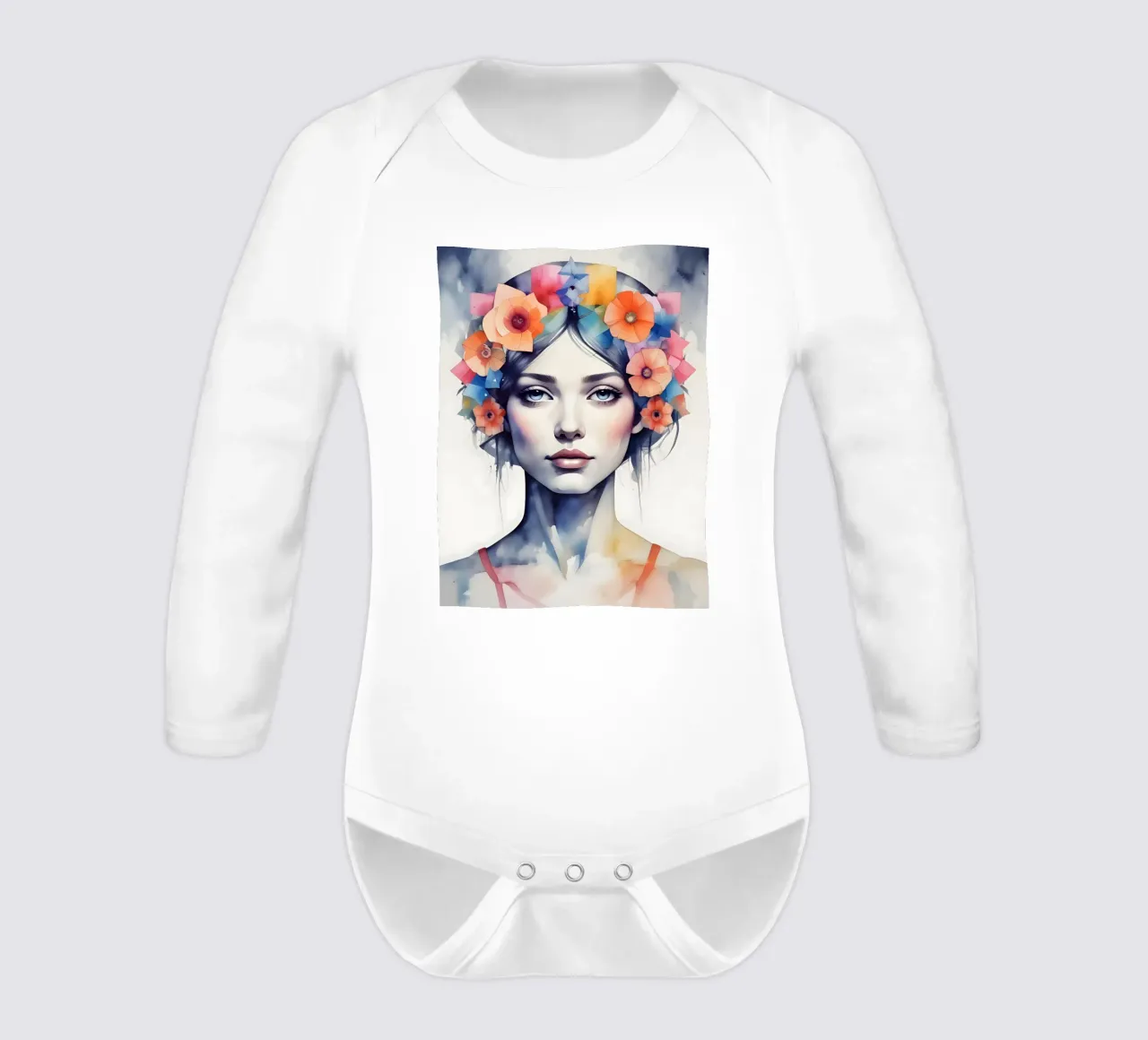 Girl and flowers watercolor minimalism 06 long-sleeve baby romper by Minimalism