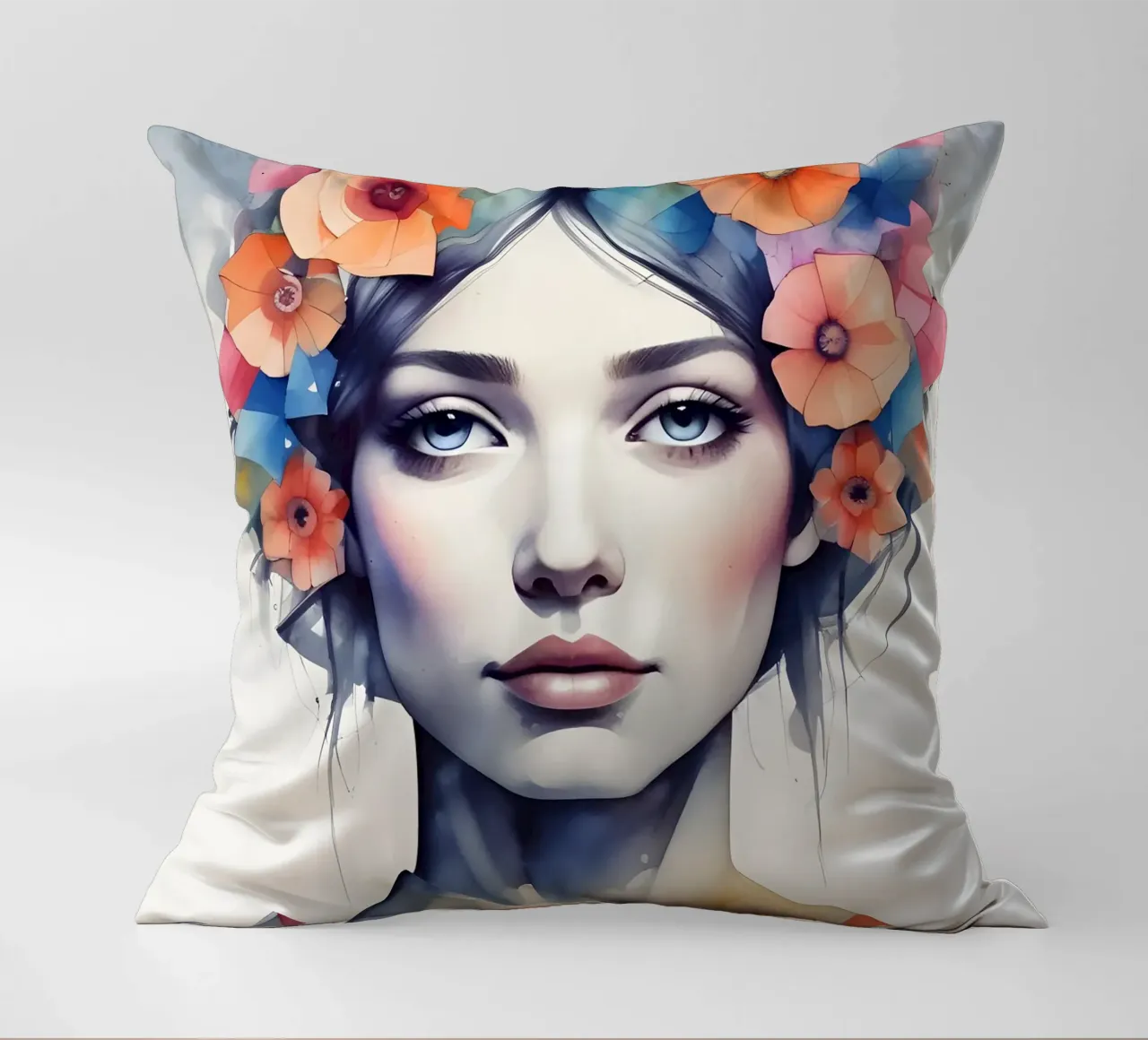 Ragazza e fiori acquerello minimalismo 06 cuscino da Minimalism
