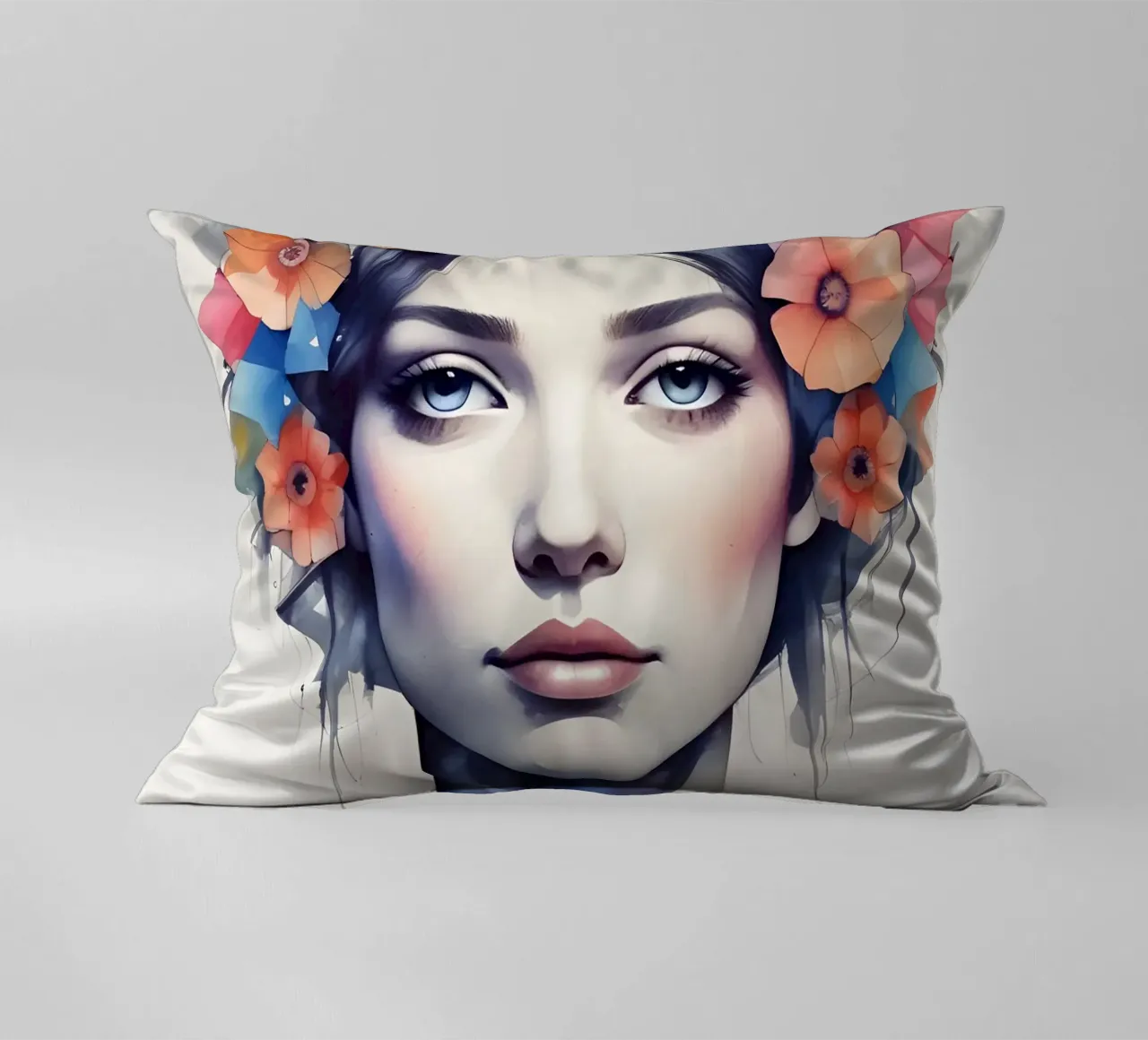 Ragazza e fiori acquerello minimalismo 06 cuscino da Minimalism