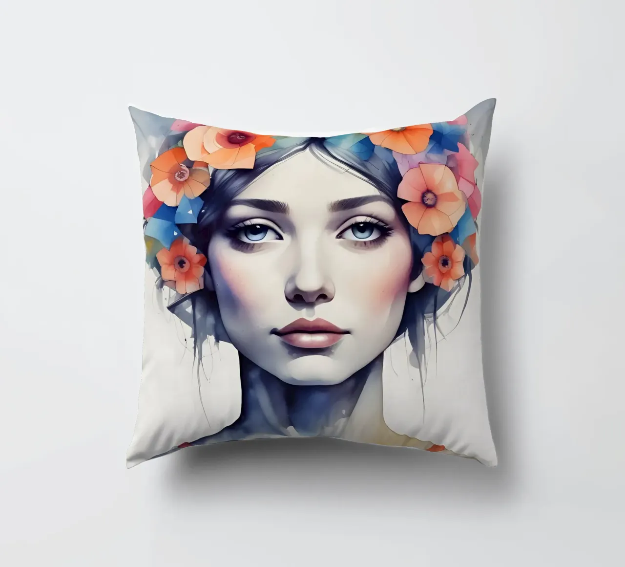 Ragazza e fiori acquerello minimalismo 06 cuscino da Minimalism