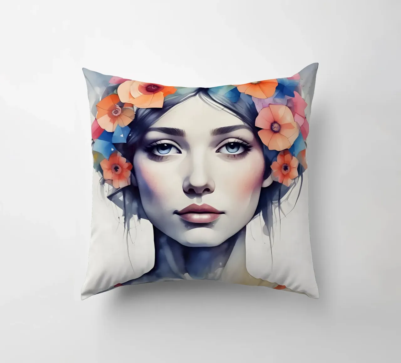 Ragazza e fiori acquerello minimalismo 06 cuscino da Minimalism