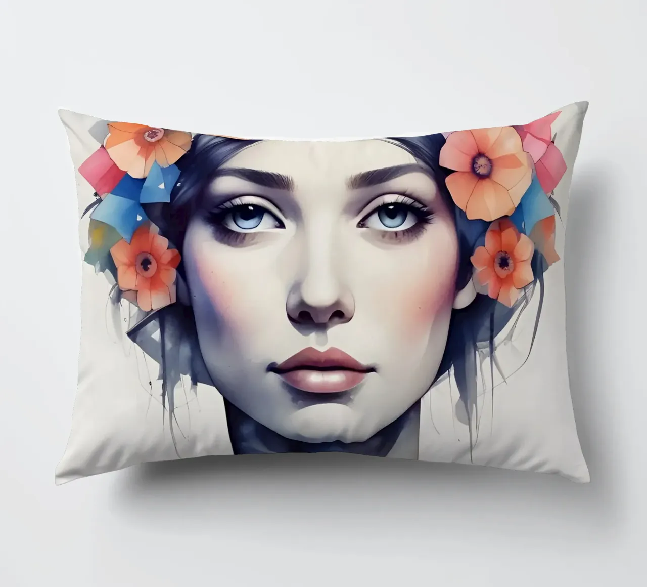 Ragazza e fiori acquerello minimalismo 06 cuscino da Minimalism