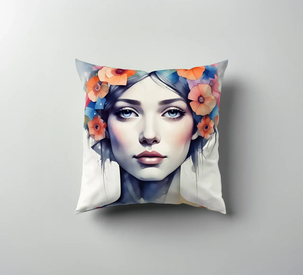 Ragazza e fiori acquerello minimalismo 06 cuscino da Minimalism
