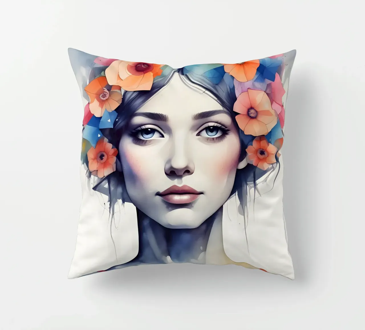 Ragazza e fiori acquerello minimalismo 06 cuscino da Minimalism
