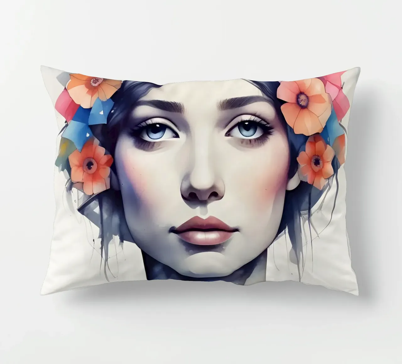 Ragazza e fiori acquerello minimalismo 06 cuscino da Minimalism