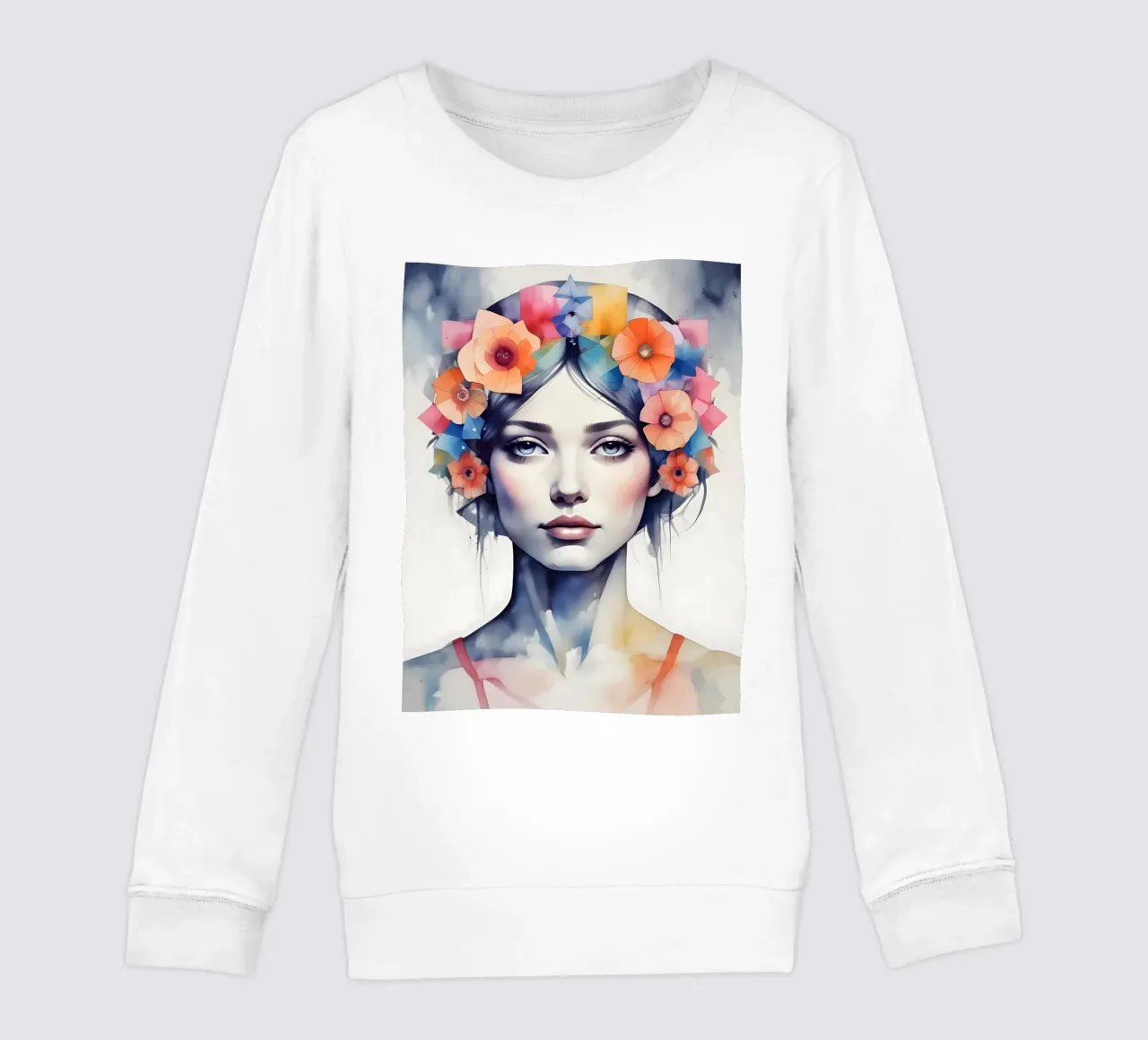 Mädchen und Blumen Aquarell Minimalismus 06 Kinder Sweatshirt von Minimalism