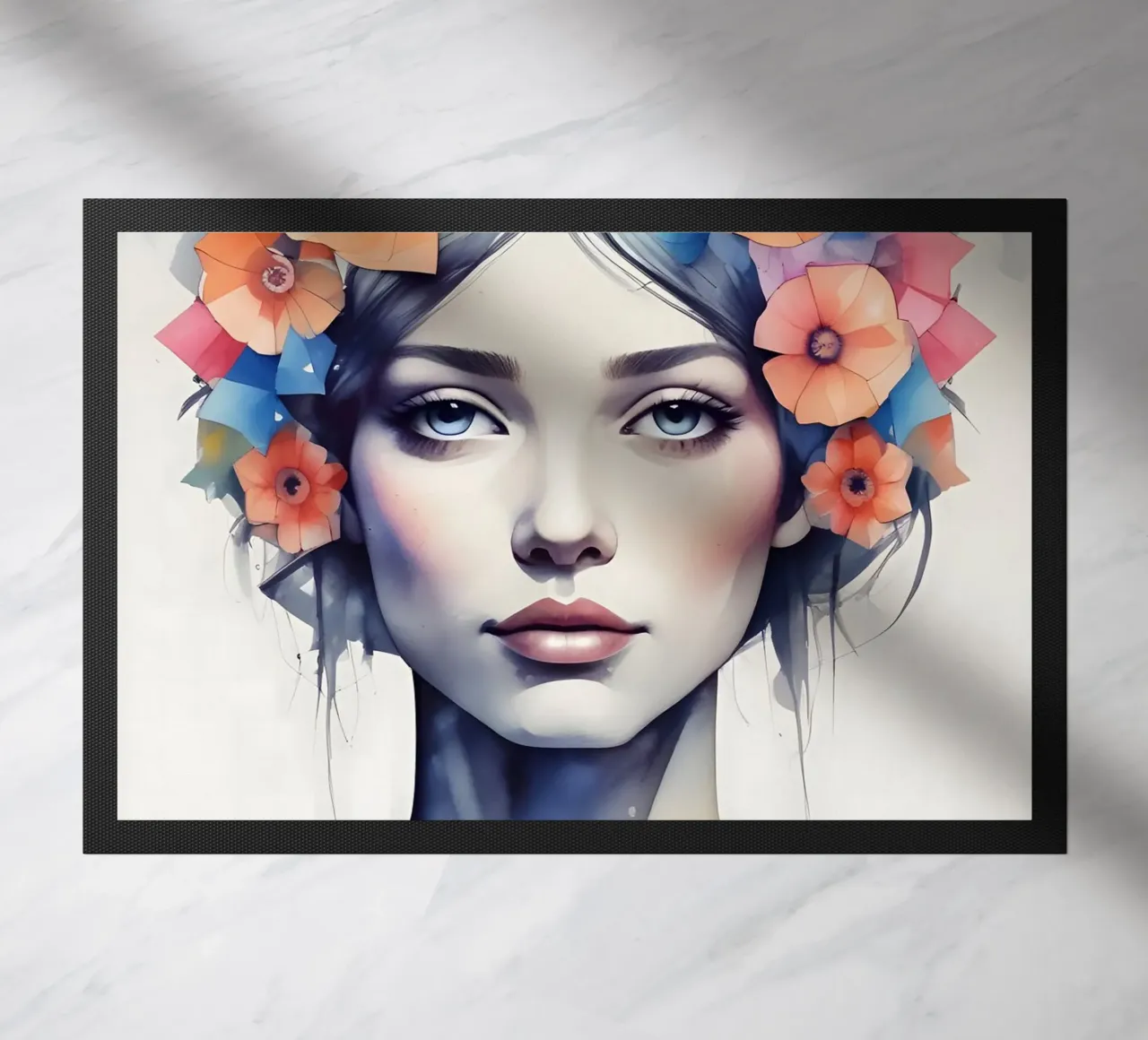 Ragazza e fiori acquerello minimalismo 06 zerbino da Minimalism