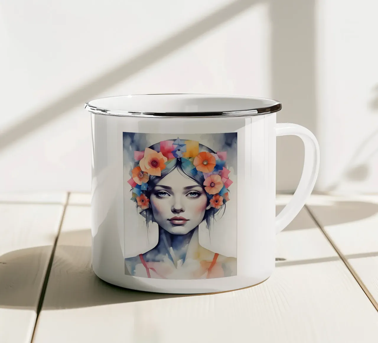 Ragazza e fiori acquerello minimalismo 06 tazza in smalto da Minimalism