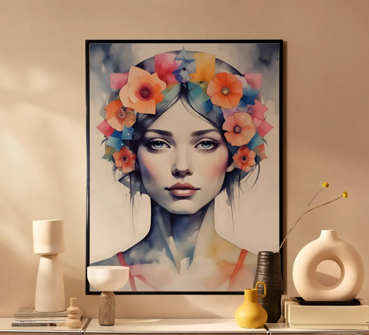 Girl and flowers watercolor minimalism 06 hahnemühle by Minimalism